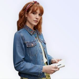 LG Vintage Flower Embroidered Beaded Jean Jacket 80's